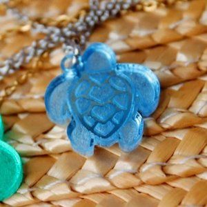 Turtle Necklace Light Blue Acrylic Pendant with 18 inch Silver Chain